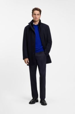 Cable-knit sweater in virgin wool and cashmere, Blue