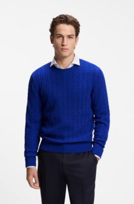 Cable-knit sweater in virgin wool and cashmere, Blue