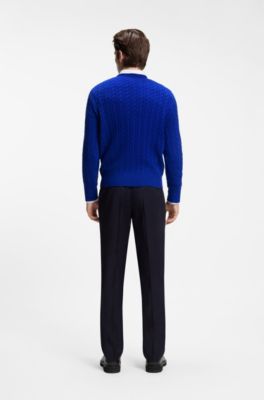 Cable-knit sweater in virgin wool and cashmere, Blue