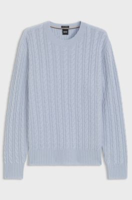 Cable-knit sweater in virgin wool and cashmere, Light Blue