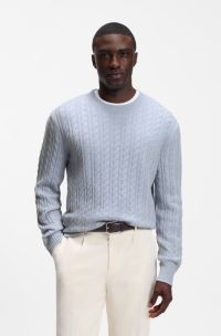 Cable-knit sweater in virgin wool and cashmere, Light Blue