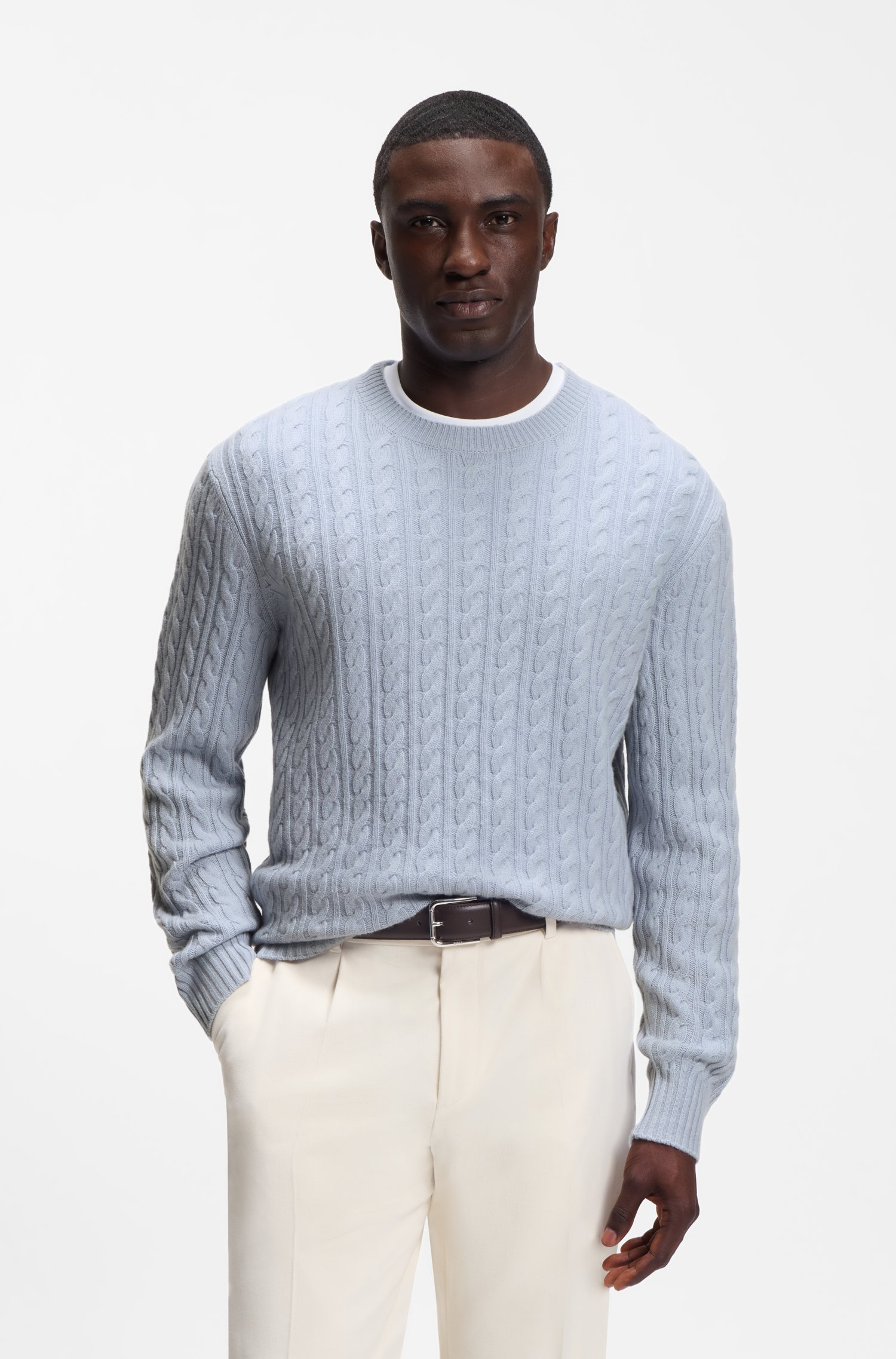 Boss Cable-knit sweater in virgin wool and cashmere stickade tröjor herr
