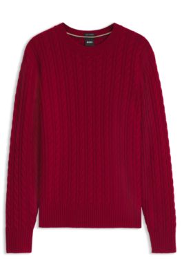 Cable-knit sweater in virgin wool and cashmere, Red