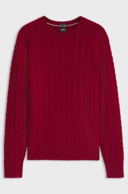 Cable-knit sweater in virgin wool and cashmere, Red