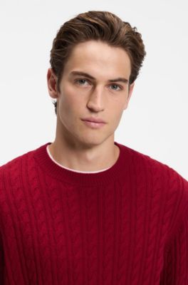 Cable-knit sweater in virgin wool and cashmere, Red