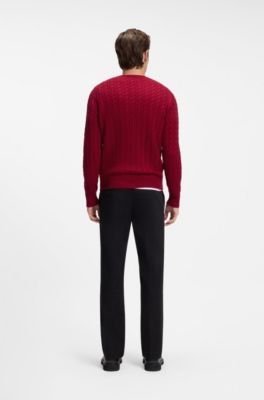 Cable-knit sweater in virgin wool and cashmere, Red