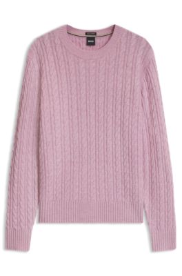 Cable-knit sweater in virgin wool and cashmere, Light Pink