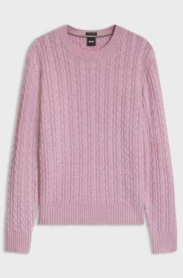 Cable-knit sweater in virgin wool and cashmere, Light Pink