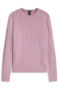 Cable-knit sweater in virgin wool and cashmere, Light Pink