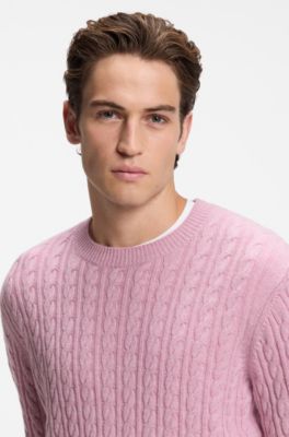 Cable-knit sweater in virgin wool and cashmere, Light Pink
