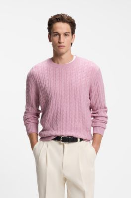 Cable-knit sweater in virgin wool and cashmere, Light Pink