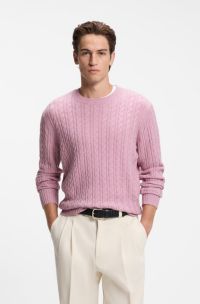 Maglione a trecce in lana vergine e cashmere, Rosa chiaro