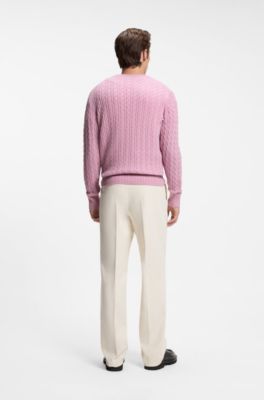 Cable-knit sweater in virgin wool and cashmere, Light Pink