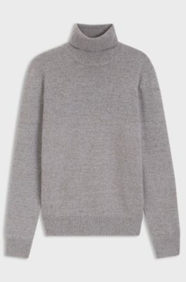 Rollneck sweater in virgin wool mouline knit, Light Grey
