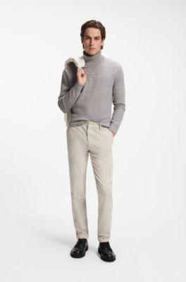 Rollneck sweater in virgin wool mouline knit, Light Grey