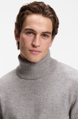 Rollneck sweater in virgin wool mouline knit, Light Grey