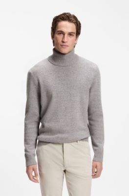Rollneck sweater in virgin wool mouline knit, Light Grey