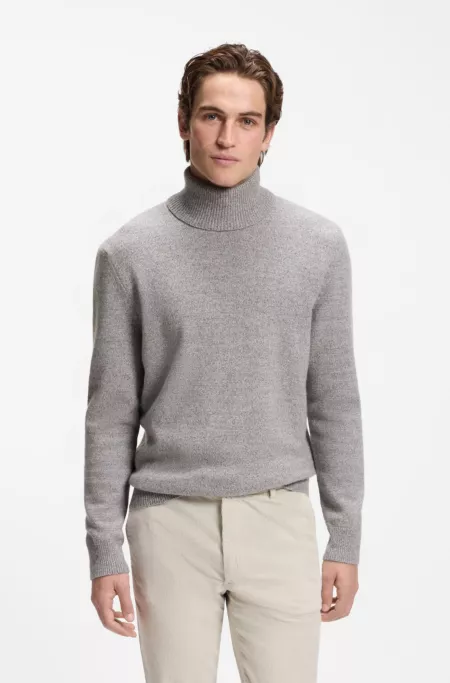 Pull à col roulé en laine vierge moulinée