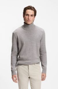 Rollneck sweater in virgin wool mouline knit, Light Grey