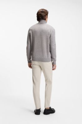 Rollneck sweater in virgin wool mouline knit, Light Grey