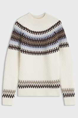 Fair-Isle-patterned sweater in virgin wool, Natural