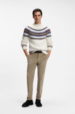 Fair-Isle-patterned sweater in virgin wool, Natural