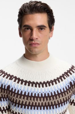 Fair-Isle-patterned sweater in virgin wool, Natural