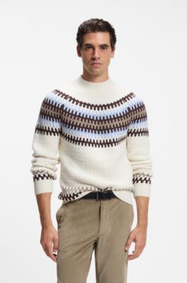 Fair-Isle-patterned sweater in virgin wool, Natural