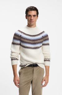 Fair-Isle-patterned sweater in virgin wool, Natural