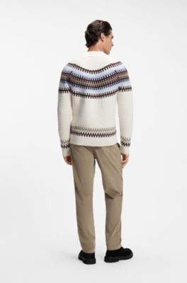 Fair-Isle-patterned sweater in virgin wool, Natural