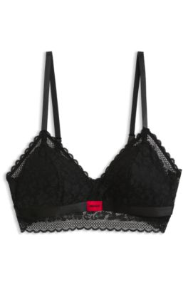 Padded triangle bra with lace detailing, Black
