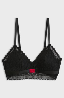 Padded triangle bra with lace detailing, Black
