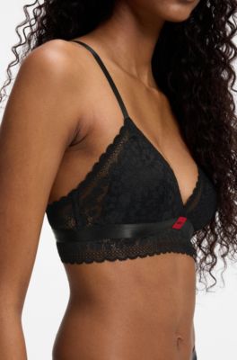 Sujetador triangular acolchado con detalles de encaje, Negro
