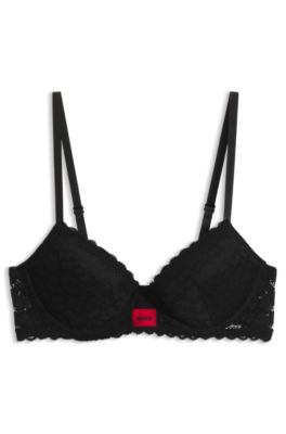 Leopard-print lace bra with push-up cups, Black