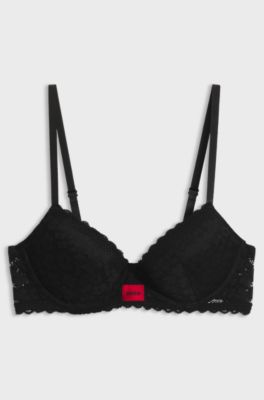 Leopard-print lace bra with push-up cups, Black