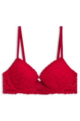 Leopard-print lace bra with push-up cups, Red