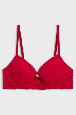 Leopard-print lace bra with push-up cups, Red