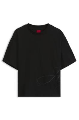 Hugo Cotton-jersey T-shirt with oversized logo embroidery dam – bild 4