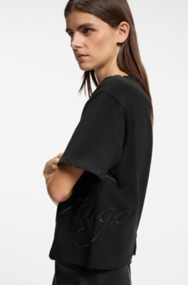 Hugo Cotton-jersey T-shirt with oversized logo embroidery dam – bild 3