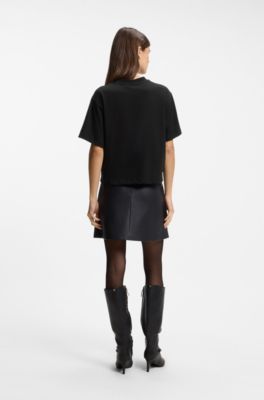 Cotton-jersey T-shirt with oversized logo embroidery, Black