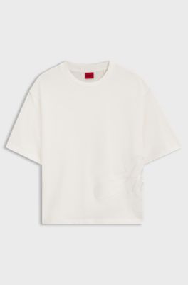 Cotton-jersey T-shirt with oversized logo embroidery, Natural