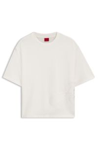 Cotton-jersey T-shirt with oversized logo embroidery, Natural