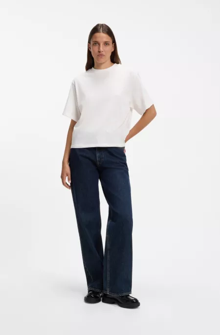 Cotton-jersey T-shirt with oversized logo embroidery