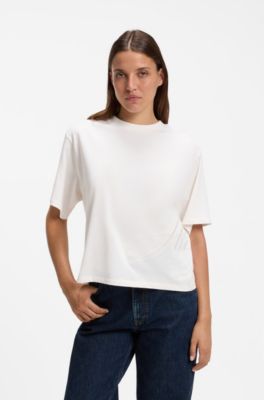 Cotton-jersey T-shirt with oversized logo embroidery, Natural
