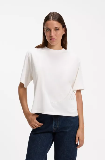 Cotton-jersey T-shirt with oversized logo embroidery