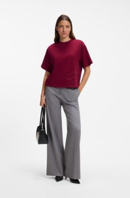 Cotton-jersey T-shirt with oversized logo embroidery, Dark Red
