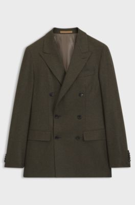 Regular-fit double-breasted blazer in wool with cashmere, Olive