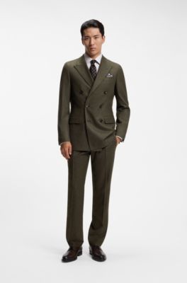 Regular-fit double-breasted blazer in wool with cashmere, Olive