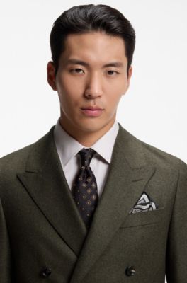 Regular-fit double-breasted blazer in wool with cashmere, Olive