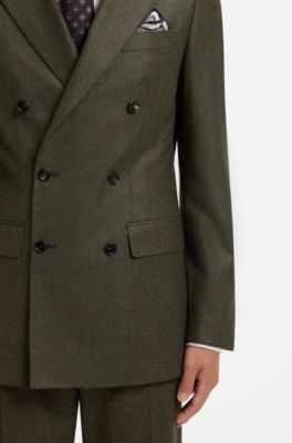 Regular-fit double-breasted blazer in wool with cashmere, Olive